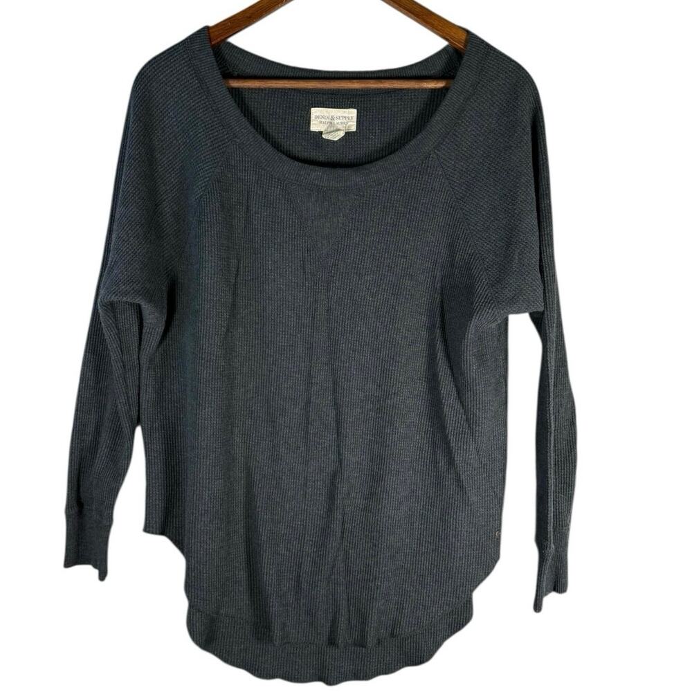 Denim & Supply Ralph Lauren Waffle Knit Thermal Top Women’s Small Gray Pullover